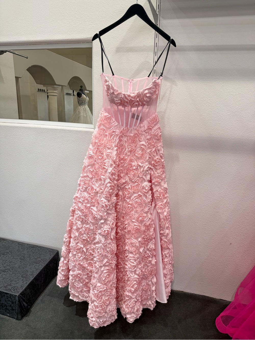 Alyce Paris Pink 3D Rosette Prom Dress with Sheer Bodice 61775